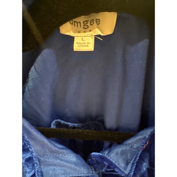Umgee Women's Blue Velvet Long Sleeve Button Down Shirt Pockets, Size L team - Picture 2 of 6